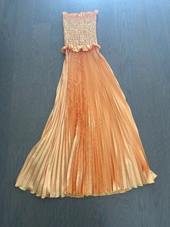 L'IDEE MAYA Yellow Gold Strapless Pleated Maxi Dress Stretch - US 8 - Picture 2 of 9